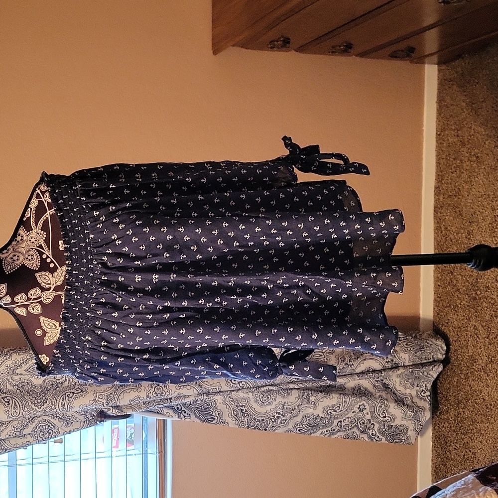 EUC Blue/White Anchor Design Off-Shoulder Blouse